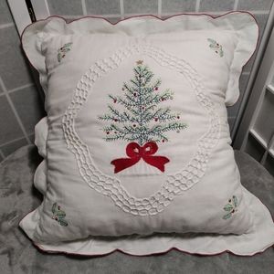 Christmas Tree  Holly Pillow with Green Tree and holly on corners. 23.5"